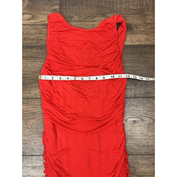 Alice + Olivia Ruched Bodycon Midi Dress Sleeveless Open Low Back Red Sz 4 - Picture 5 of 7